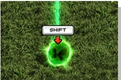 REDSTONE のオーラ。光の柱の根元に SHIFT の表示が出る