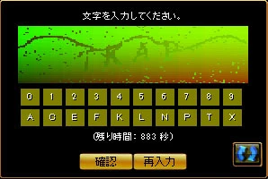 文字を入力してくださいという画面。表示された文字を下のボタンで入力する